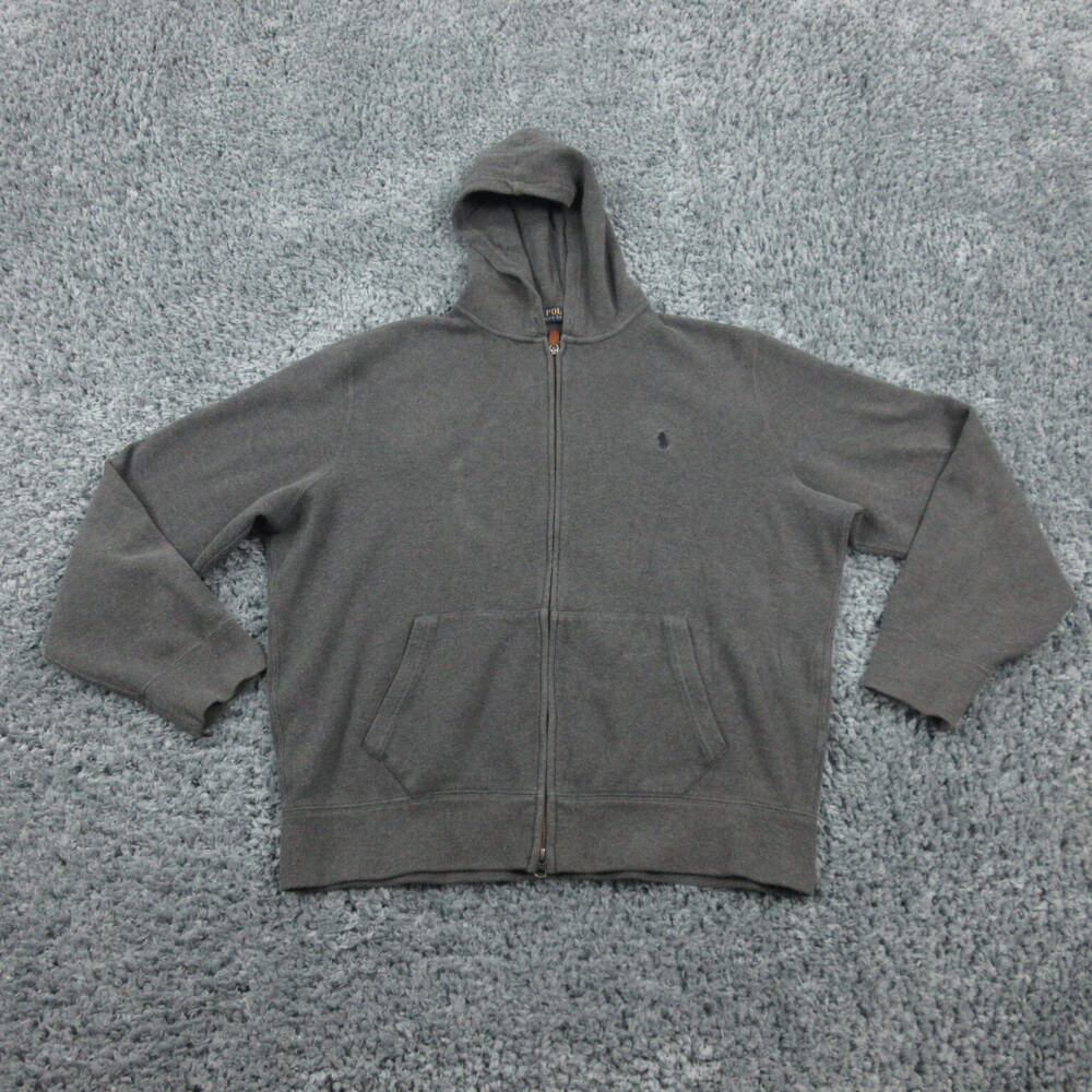 Polo Ralph Lauren Jacket Mens XL Gray Full Zip Hooded Long Sleeve